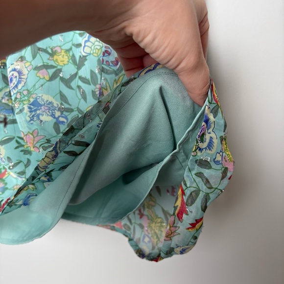 Anthropologie RD & Koko Floral Green Metallic Detsiled Sleeveless Blouse - Picture 5 of 8